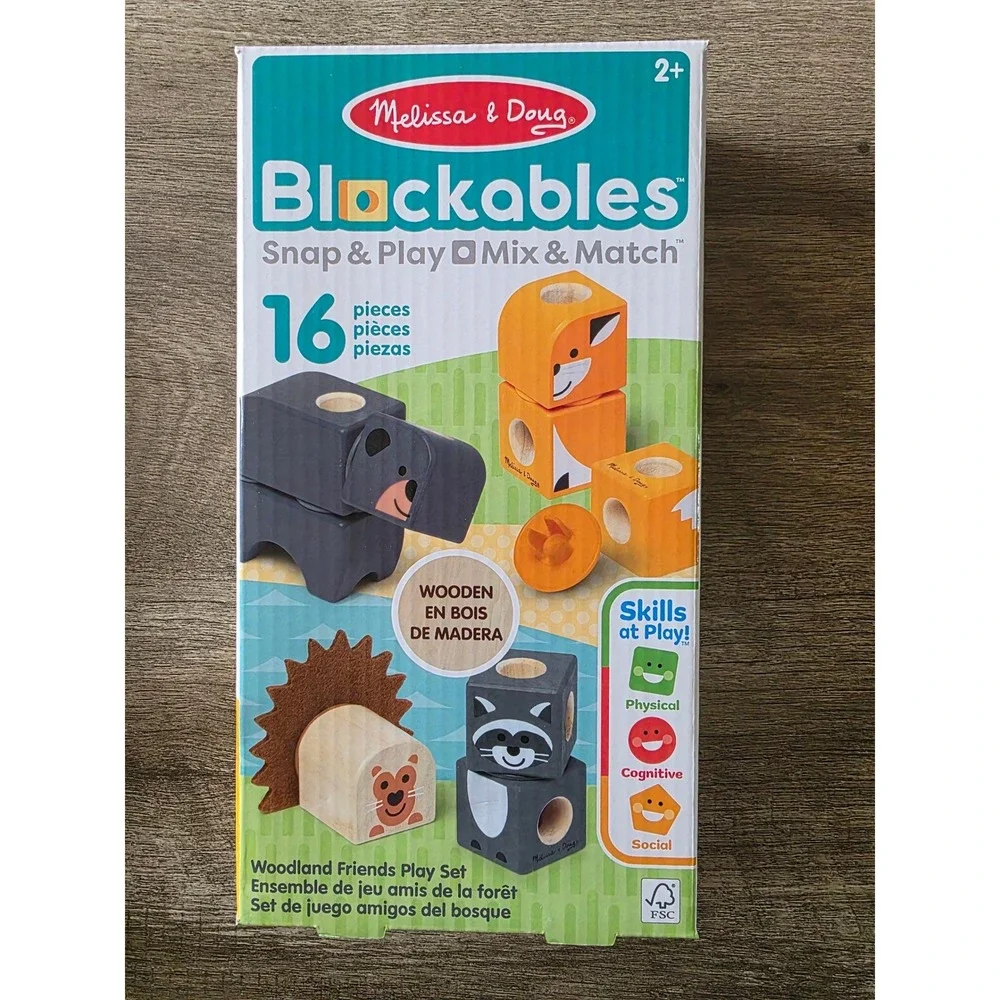 Melissa & Doug Blockables Wooden Snap & Play Farm & Woodland Friends Set 2pk